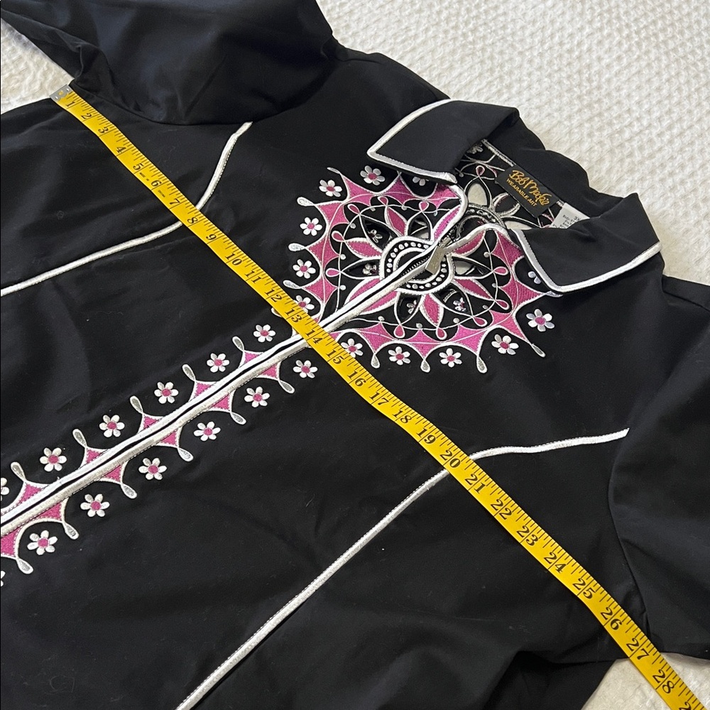 Bob Mackie Wearable Art Black, Pink Floral Embroidered Retro Zip Jacket Size 3X - Picture 13 of 16